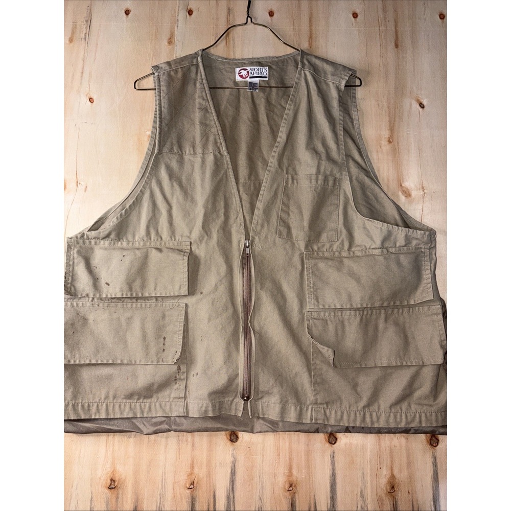 Sports Afield Tan Hunting, Shooting, Fishing Mens Vest Mesh Pockets Sz XL Full